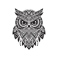 Fototapeta premium Tribal owl design with wings, skull, and vintage emblem elements on a white background