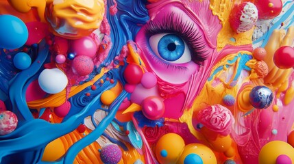 e-commerce growth sales trends. Colorful Abstract Eye with Candy-like Elements.