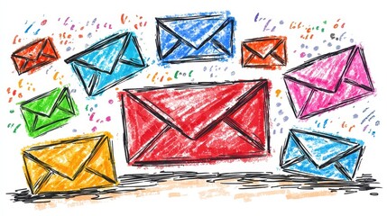 Whimsical handcrafted envelopes in vibrant hues conveying communication joy