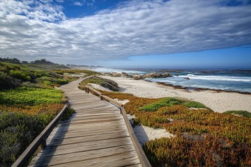 Asilomar Boardwalk: Dunes and Pacific Grove Coastline on a Sunny Day