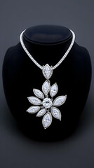 Elegant marquise and round-cut gemstone pendant necklace on display