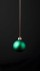 Emerald green bauble hanging on dark background