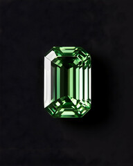 Emerald-cut green gemstone on dark background