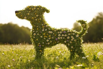 Obraz premium Dog shape crafted from vibrant flowers, blending nature and imag