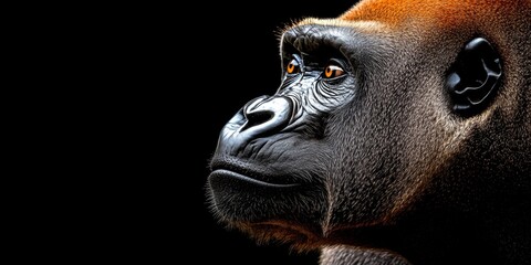 Obraz premium Contemplative Gorilla Portrait on a Black Background Close-Up of a Majestic Silverback