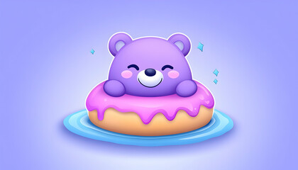 Cute purple bear in a donut