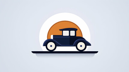 Classic Blue Car Silhouette at Sunset, Minimalist Pixel Art Illustration
