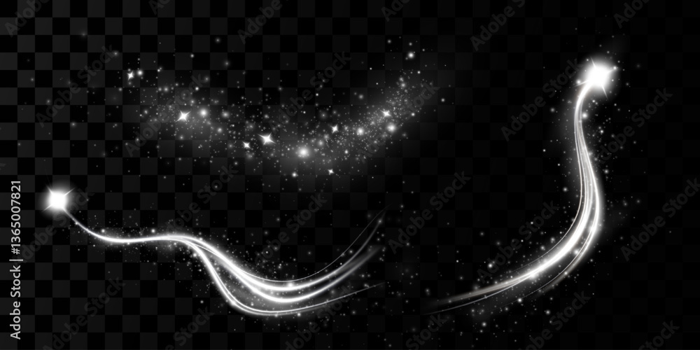 Wall mural a bright comet with large dust. shooting star on a transparent background. glow light effect. vector