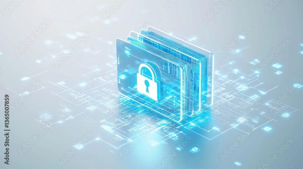 Poster secure digital cards, abstract technology background, showing data encryption. possible use stock ph