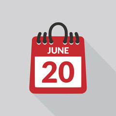 June 20 Calendar icon vector illustration.