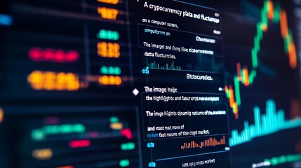 "A cryptocurrency exchange platform on a computer screen, showing live market data and fluctuating prices for Bitcoin and other cryptocurrencies.
