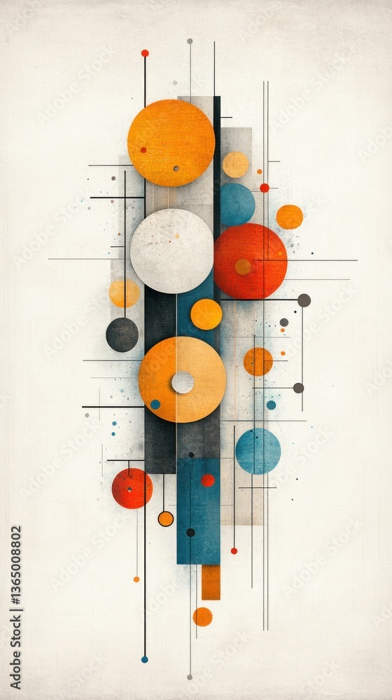 Aufkleber abstract art featuring colorful circles and geometric shapes, arranged vertically on a textured back
