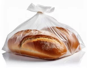 bread in plastic bag isolated on white background