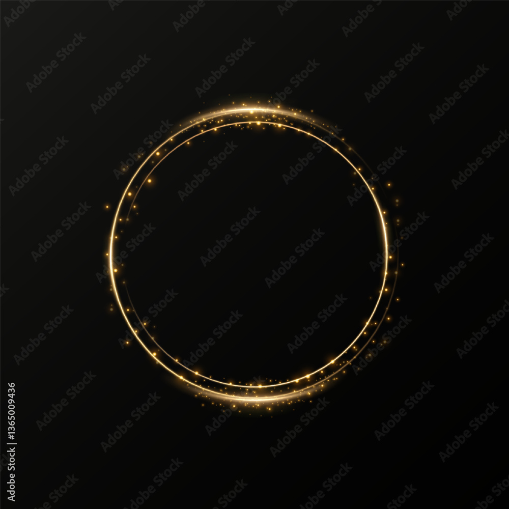 Wall mural circle of gold particles. shining sparkles. frame. vector image of a golden sparkling stardust circl