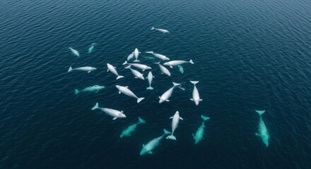 Beluga Whales Swimming in Arctic Ocean Waters