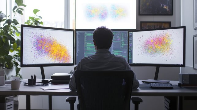 A quantum computing scientist applying quantum algorithms to solve climate change modeling problems, lab with quantum computers and climate models visible, High-tech style