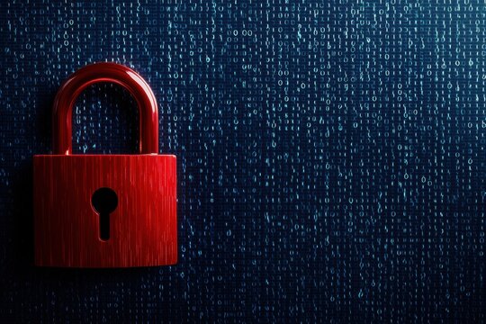Red padlock on a binary code background symbolizing security