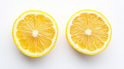 Two lemon slices, close-up, vibrant yellow, studio shot, food photography, use for recipe, cooking, or healthy eating