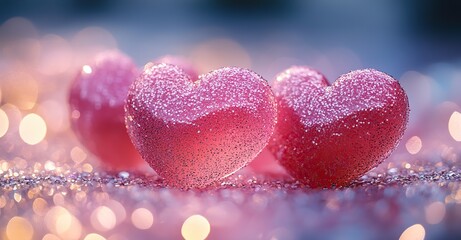 Fototapeta premium Pink hearts cascade on glitter, romantic for love and spring.