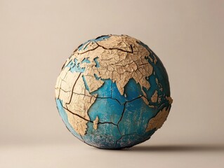 A Cracked Globe Illustrating Environmental Degradation on a Neutral Background