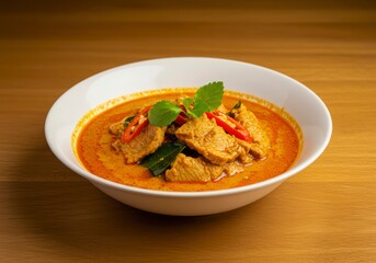 Creamy Thai Panang pork curry, rich and flavorful, presented in a white bowl
