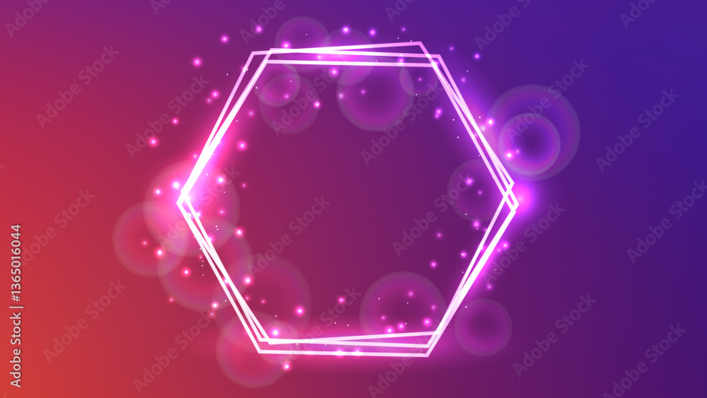 Aufkleber neon hexagon frame with shining effects and sparkles