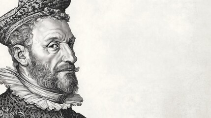 Fototapeta premium Portrait of noble renaissance man in detailed engraving style