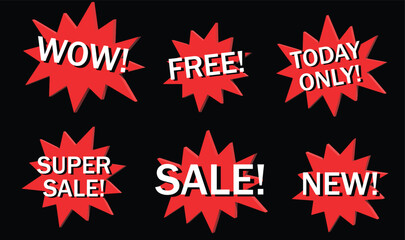 Red 3D Promotional Badge Vector – Sale, Offer, Free & Today Only Tags for Posters, Flyers & Web Banners – Editable EPS, AI