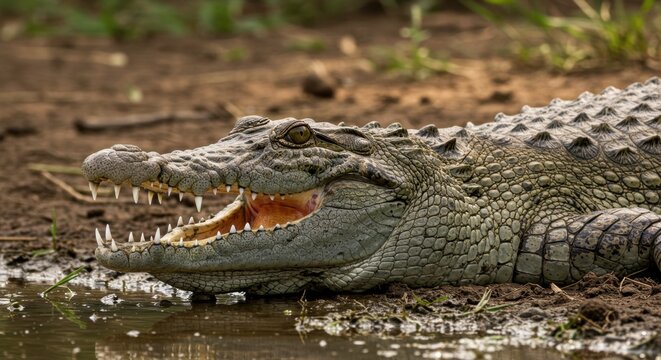 Crocodile Open Mouth Closeup Wildlife Nature