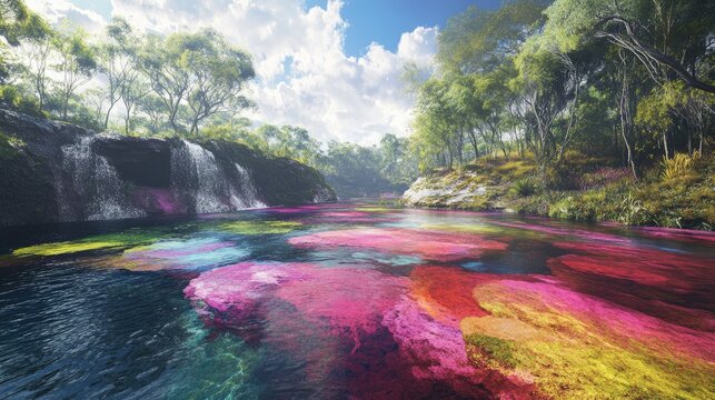 Cano Cristales River 3D Artwork: Abstract Concept Illustration