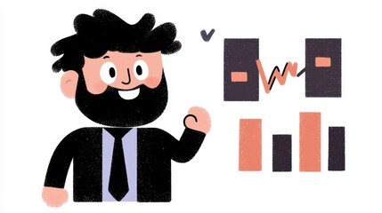 Happy Businessman Presenting Data Charts in Cartoon Illustration