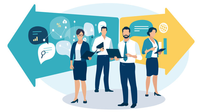 The team. Presentation, vision, strategy . Vector illustration
