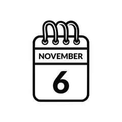 November 6 Calendar icon vector illustration.
