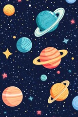 Fototapeta premium A repeating pattern of planets stars and celestial bodies