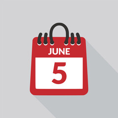 June 5 Calendar icon vector illustration.