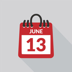 June 13 Calendar icon vector illustration.