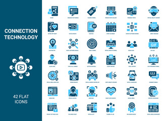 connection technology modern people communication 42 flat icons, network social group virtual email meetup