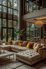 Luxurious modern living room with a large plush sectional sofa