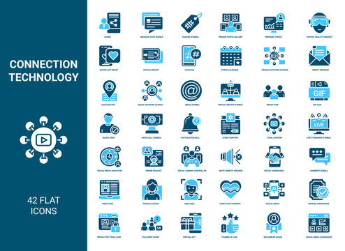 connection technology modern people communication 42 flat icons, network social group virtual email meetup