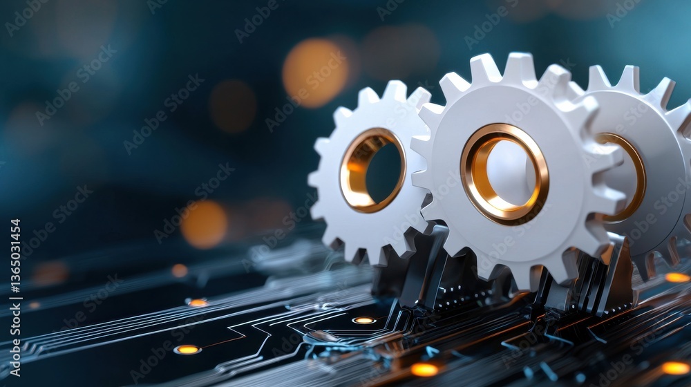 Poster vintage mechanical gears and cogs in industrial manufacturing process close up of old worn metallic 