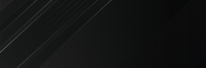 Dark deep black dynamic abstract vector background with diagonal lines. Modern creative halftone premium gradient. 3d cover of business presentation banner for sale event night party. Soft shadow dots