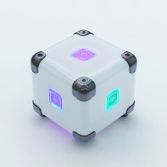 Illuminated cube features glowing corners, sleek design, modern
