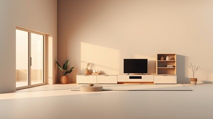 Elegant living room showcases television set and minimalist decor