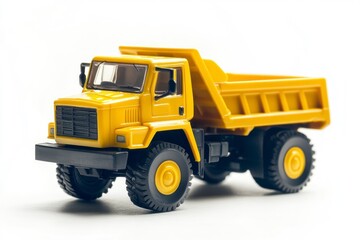 Yellow Dump Truck Toy Model on White Background for Kid Play