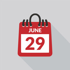 June 29 Calendar icon vector illustration.