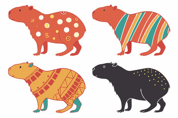 set of Capybara silhouette vector illustration