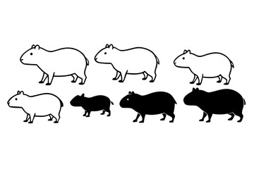 set of Capybara silhouette vector illustration