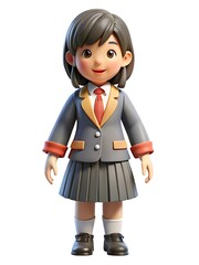 クラシックなセーラー服を着た元気な日本の女子高生の 3D イラスト – アニメ風のかわいいキャラクター