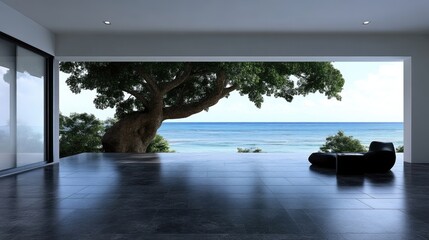 Fototapeta premium Modern open-plan living area with ocean view