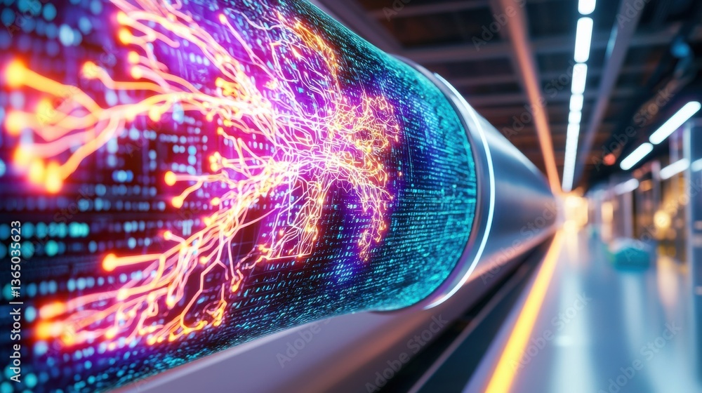 Poster electrifying abstract futuristic energy beam bursting with bright colorful cosmic light representing